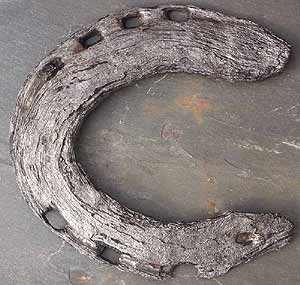A photograph of a badly corroded horseshoe after treatment with electrolysis, by Andrew Westcott.