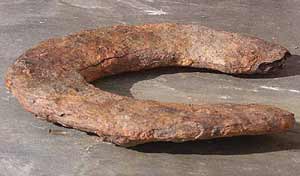 A photograph of a very rusty horseshoe before treatment with electrolysis, by Andrew Westcott.