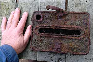 Photo of mystery object 1, rusty and unidentified, found on Upton Towans