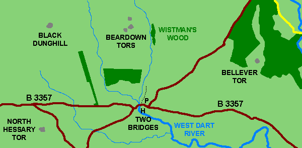 A map showing the location of Wistman's Wood
