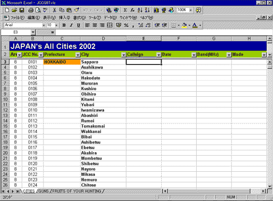 Spread sheet for JCC/JCG hunters