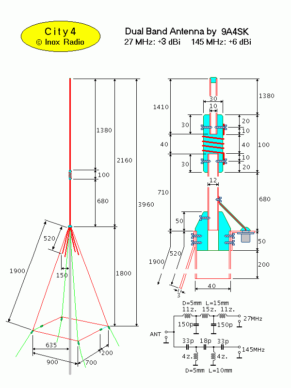 dual band antenna for 27MHz and 145 MHz
