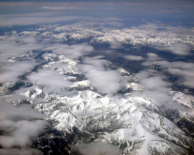 The Canadian Rockies, seen from a Boeing 737 at 10 km altitude.
