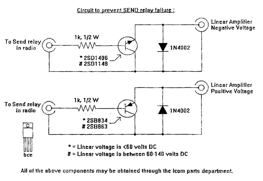 Circuit to prevent SEND relay failure (courtesy Icom America Inc. and DXLab).