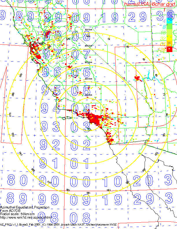6-digit grid ham population plot
for Southern California.
Click for a larger image.