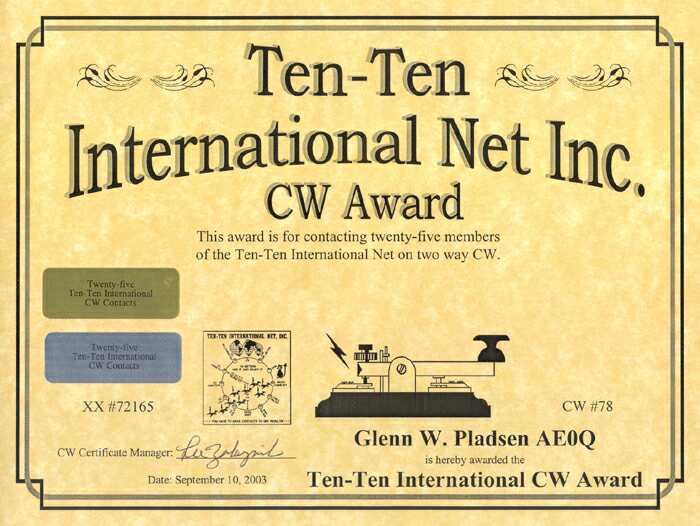 Ten Ten CW Award (75 stations)