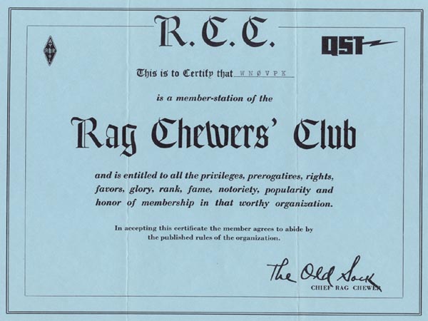 WN0VPK RAG CHEWERS CLUB 1968