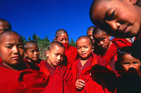 Monks during a break in a monastary compound