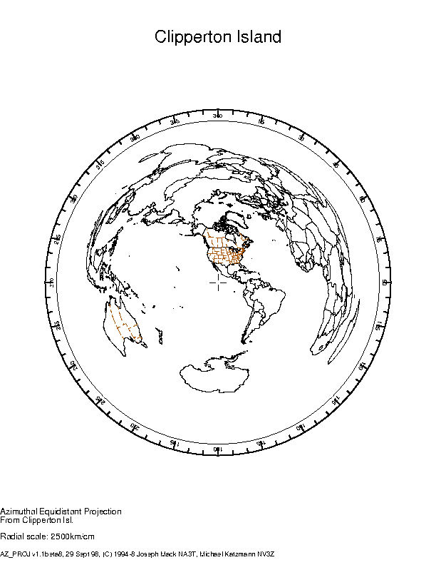 Clipperton Island Great Circle Map