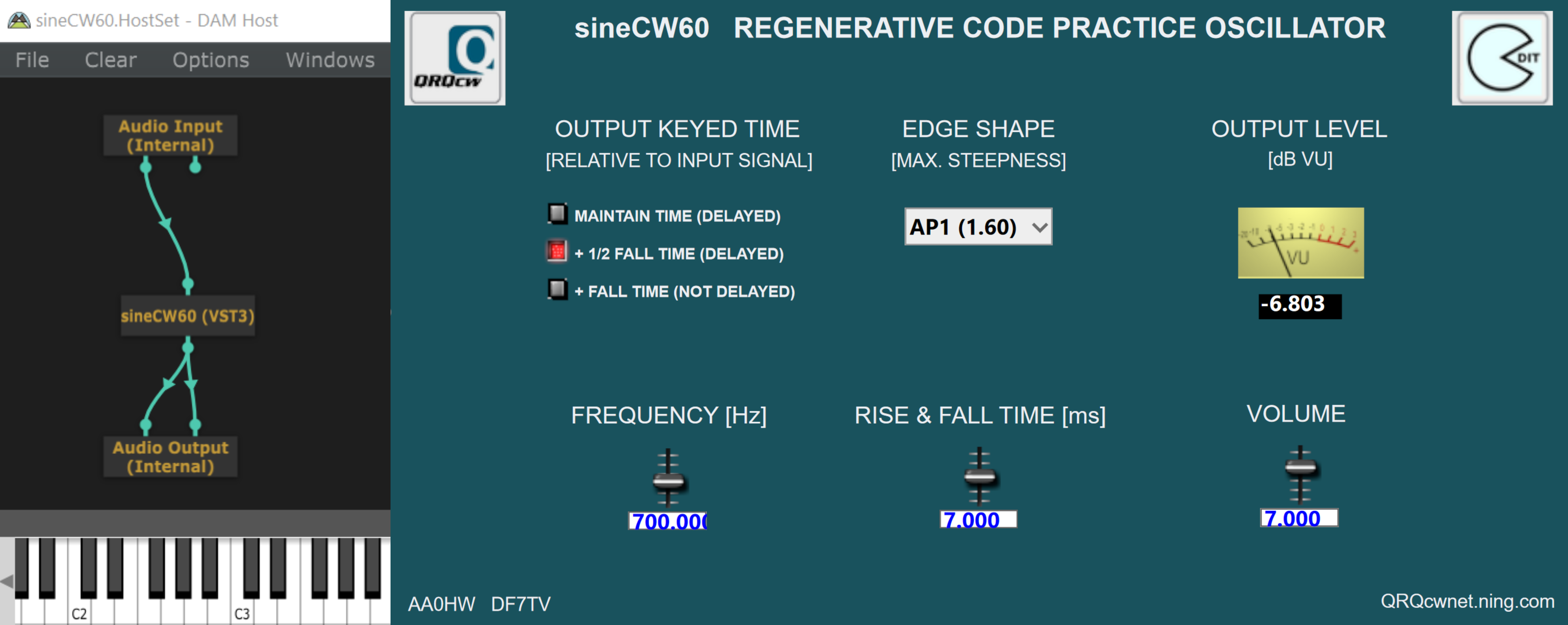 AA0HW DF7TV sineCW60 VST3 plugin in DAM Host (free) by Davidson Audio & Multimedia AA0HW DF7TV sineCW60 VST3 plugin in DAM Host (free) by Davidson Audio & Multimedia