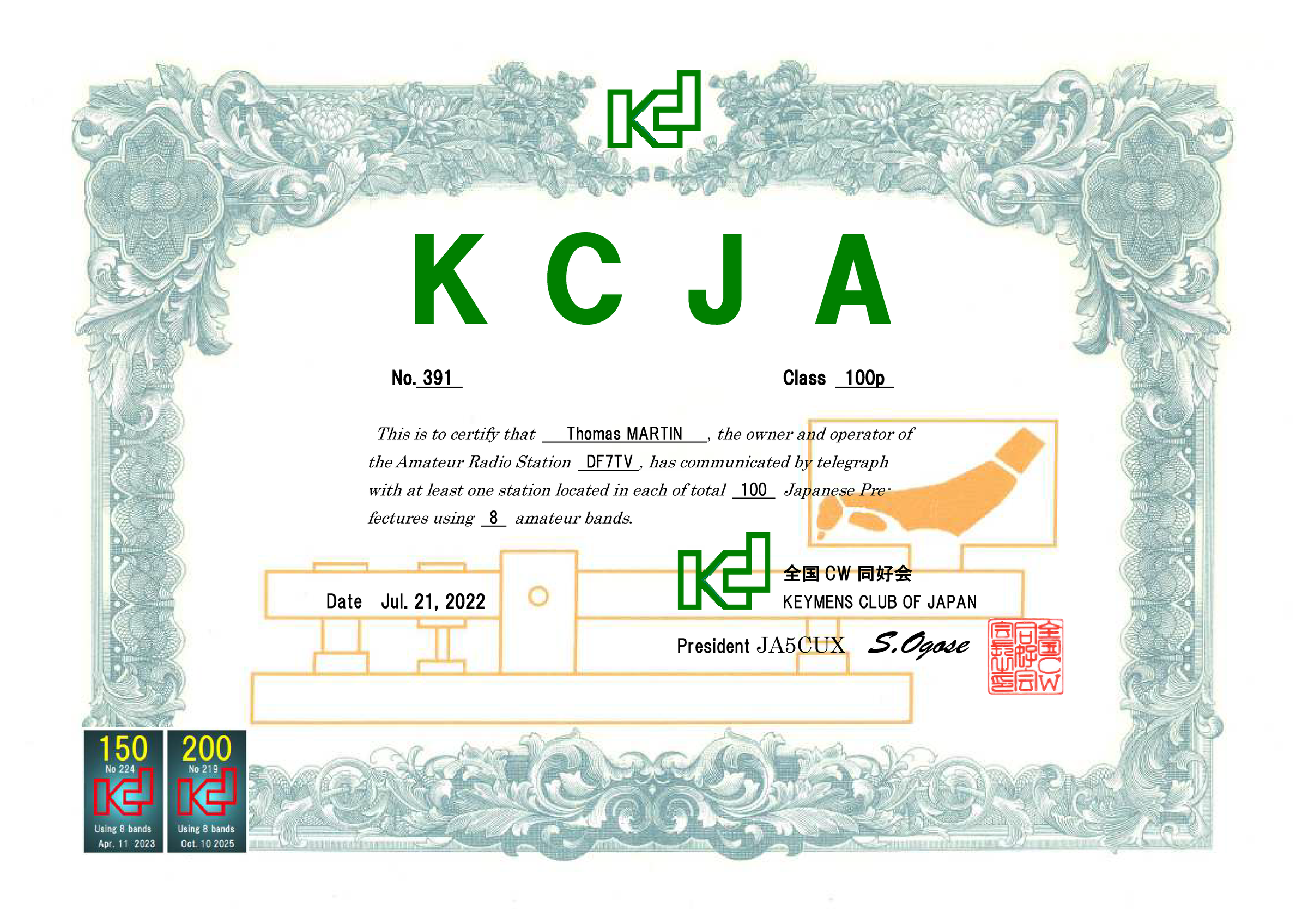 KCJ KCJA award of DF7TV