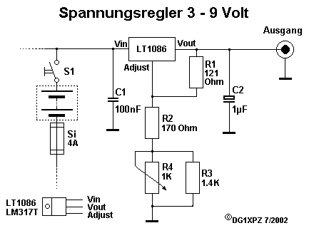 Spannungreglerschaltung 3-9 Volt