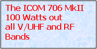 Text Box: The ICOM 706 MkII
100 Watts out
all V/UHF and RF Bands
