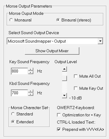 Top right panel of Parameter Window