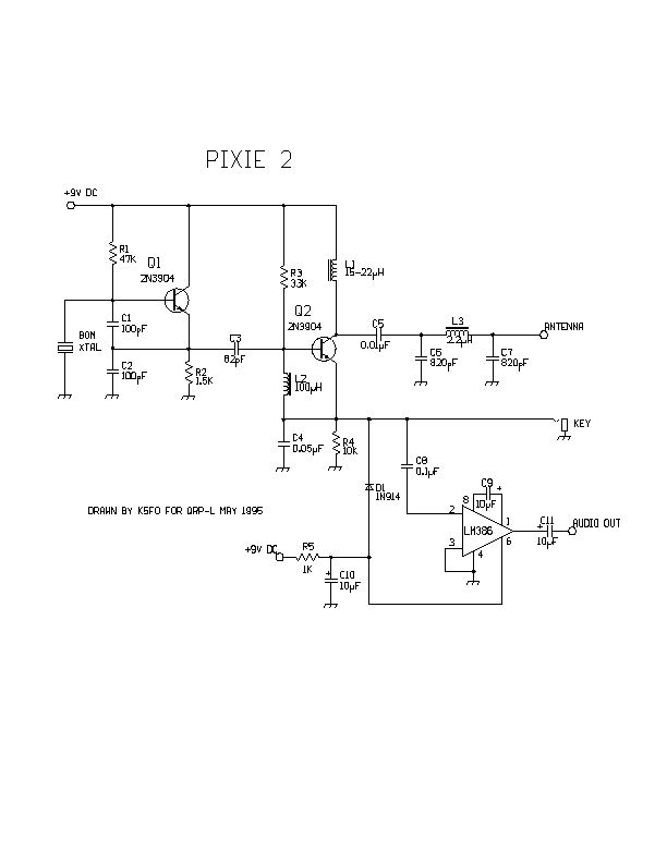 PIXIE 2 Circuit Diagram, K5FO, May 1995