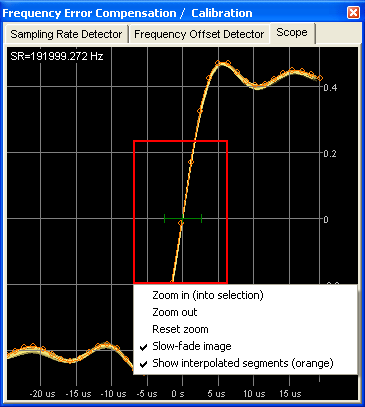 SR calibrator 'Scope' tab with context menu