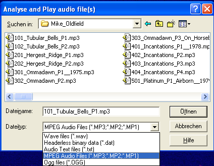 Screenshot of file selector box with *.MP3 and *.OGG
