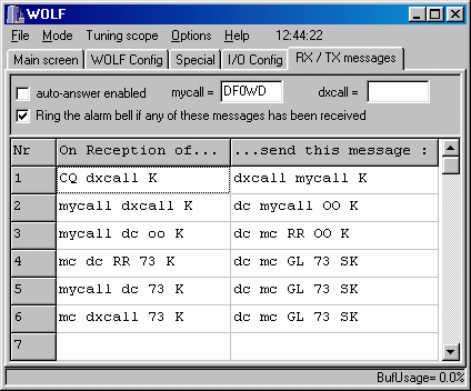 Screenshot "RX/TX Messages" (AutoAnswerMachine)