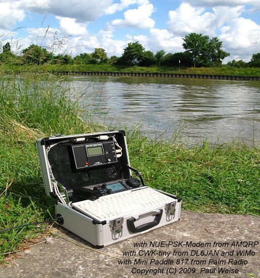 IC703 and a keyboard for both CW and PSK in a suitcase on a island in the river neckar