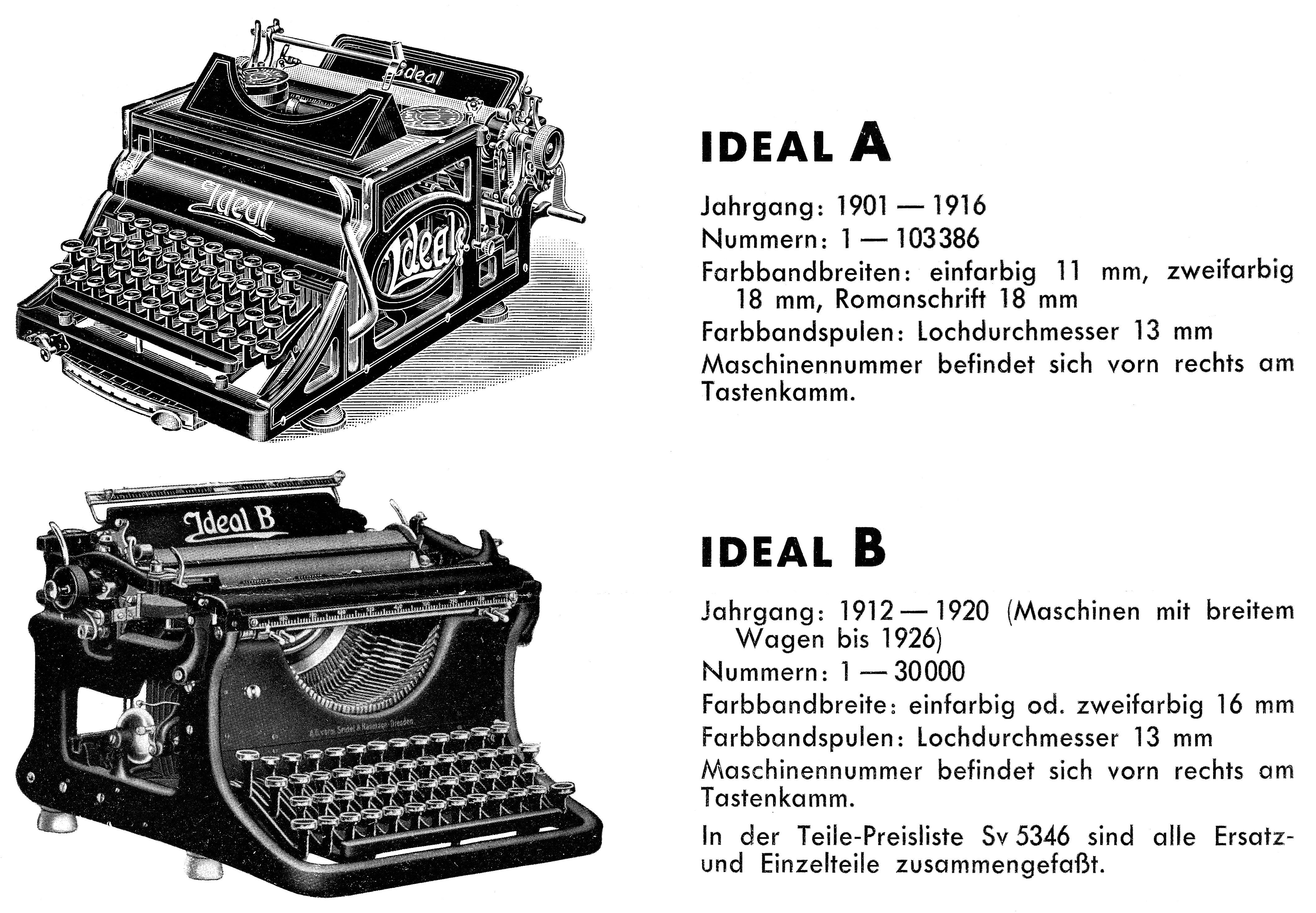 Vormals Seidel & Naumann AG, Übersicht nach 1936 bisher erschienener IDEAL Modelle, Privatbesitz