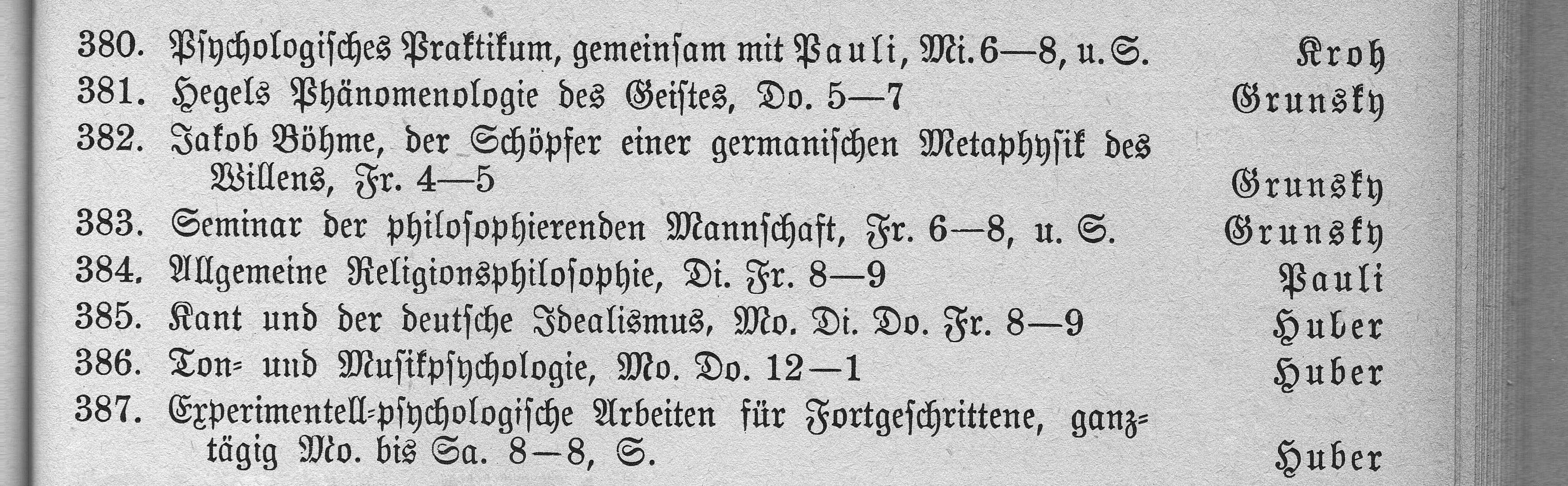 Personen und Vorlesungsverzeichnis Universität-München von 1939, insgesamt drei Auszüge über Professor Kurt Huber, S. 33, S. 115, S. 188 Nr. 385-386, S. 118, Nr. 468, keine Archivkopie, Privatbesitz