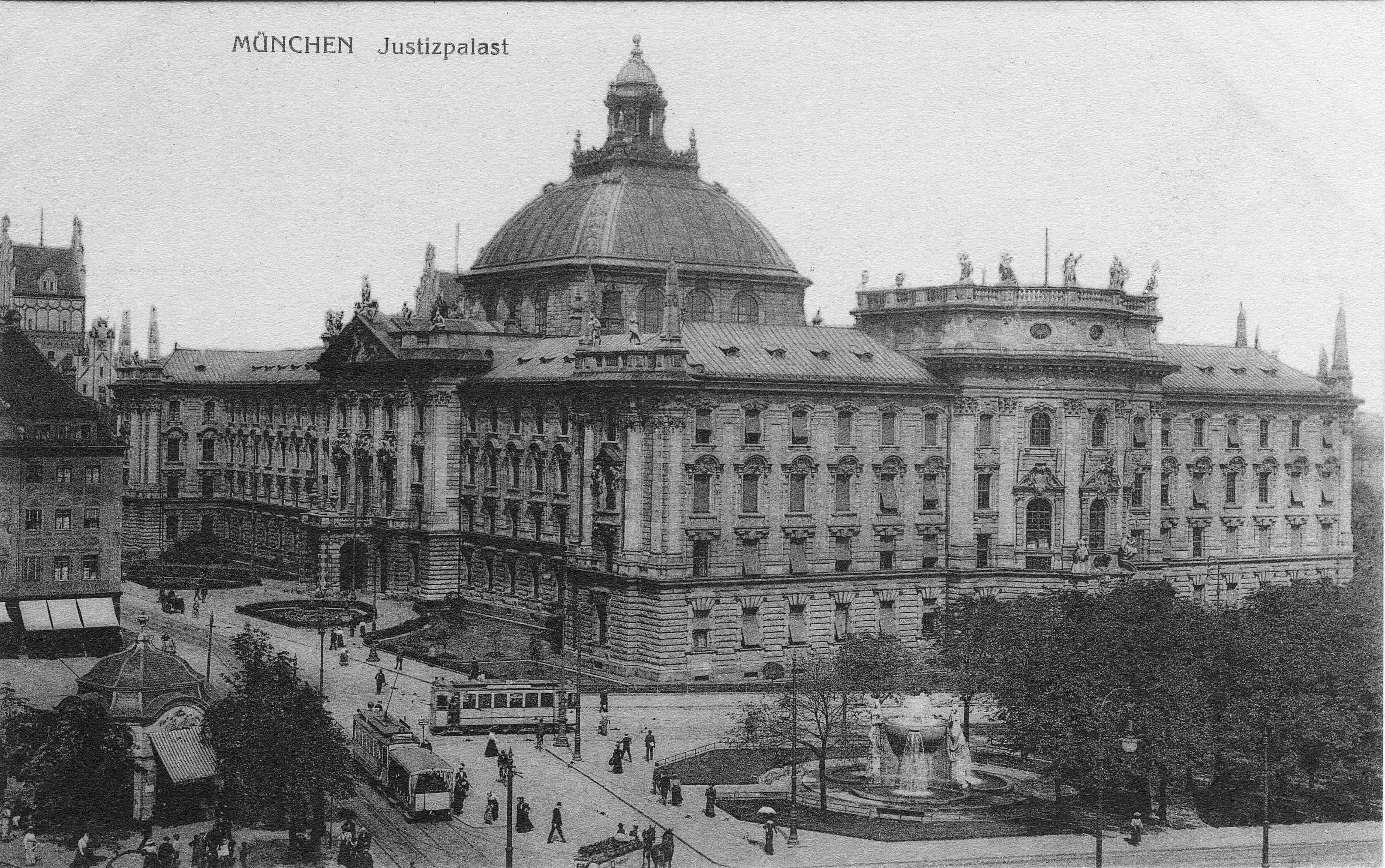 München Justizpalast, Postkarte gelaufen 1913, Privatbesitz