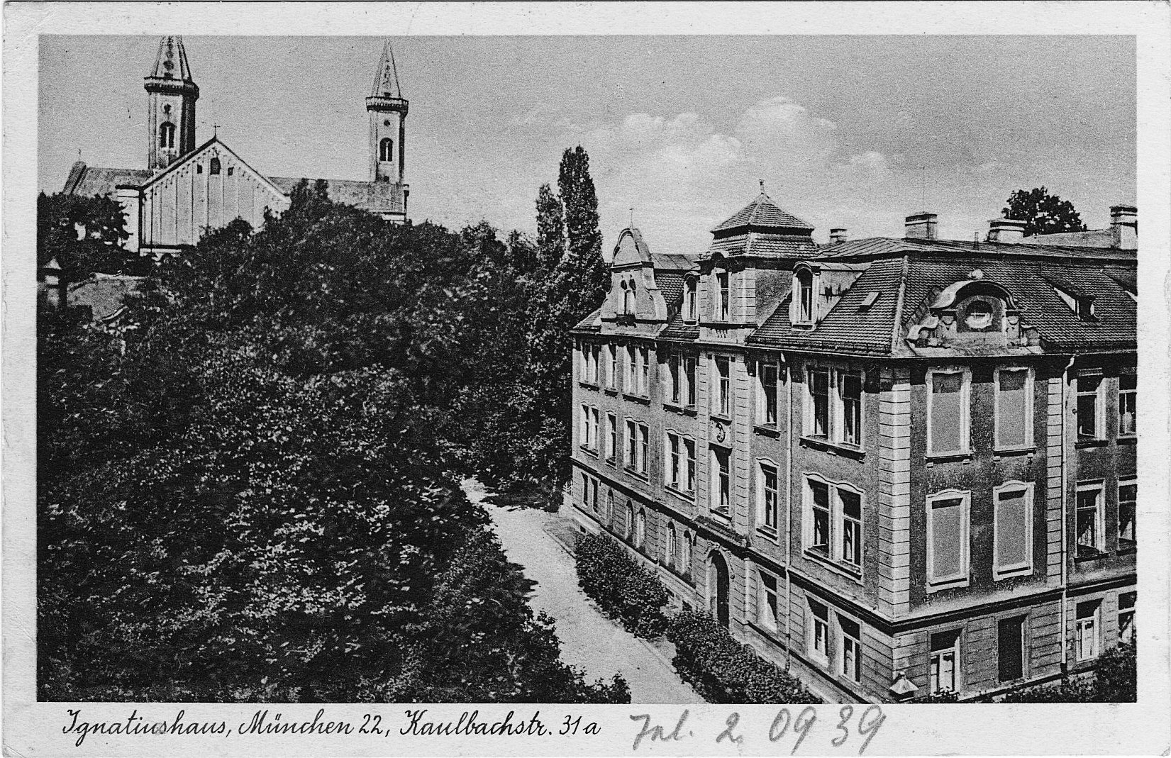 Alexander Schmorell, Ignatiushaus Kaulbachstrasse 31a, bezüglich 20. Juli verkehrte dort Pater Alfred Delp, gelaufen 5.8.1939, Privatbesitz