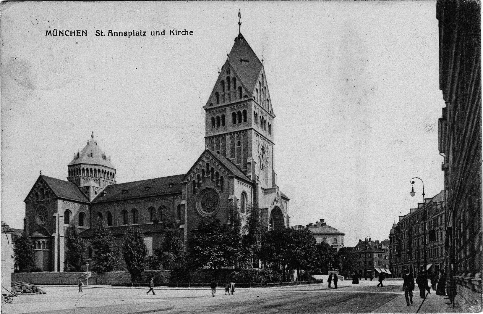 Alexander Schmorell, St. Annaplatz und Kirche, in dieser Zeit Kanalstrasse, Postkarte gelaufen 22.3.1912, Privatbesitz