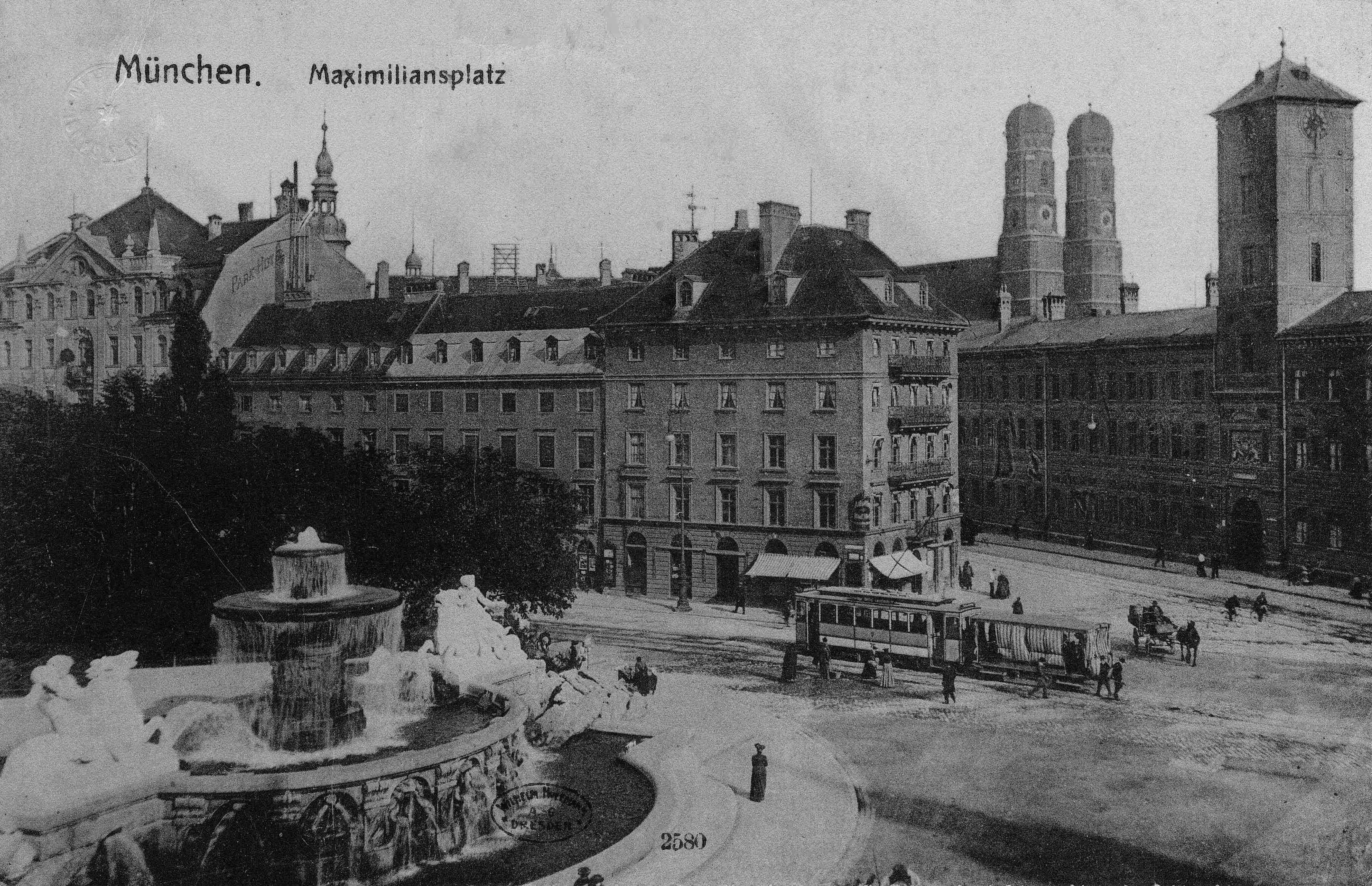 Hans Scholl, Maximiliansplatz, Postkarte gelaufen 3.9.1907, Privatbesitz