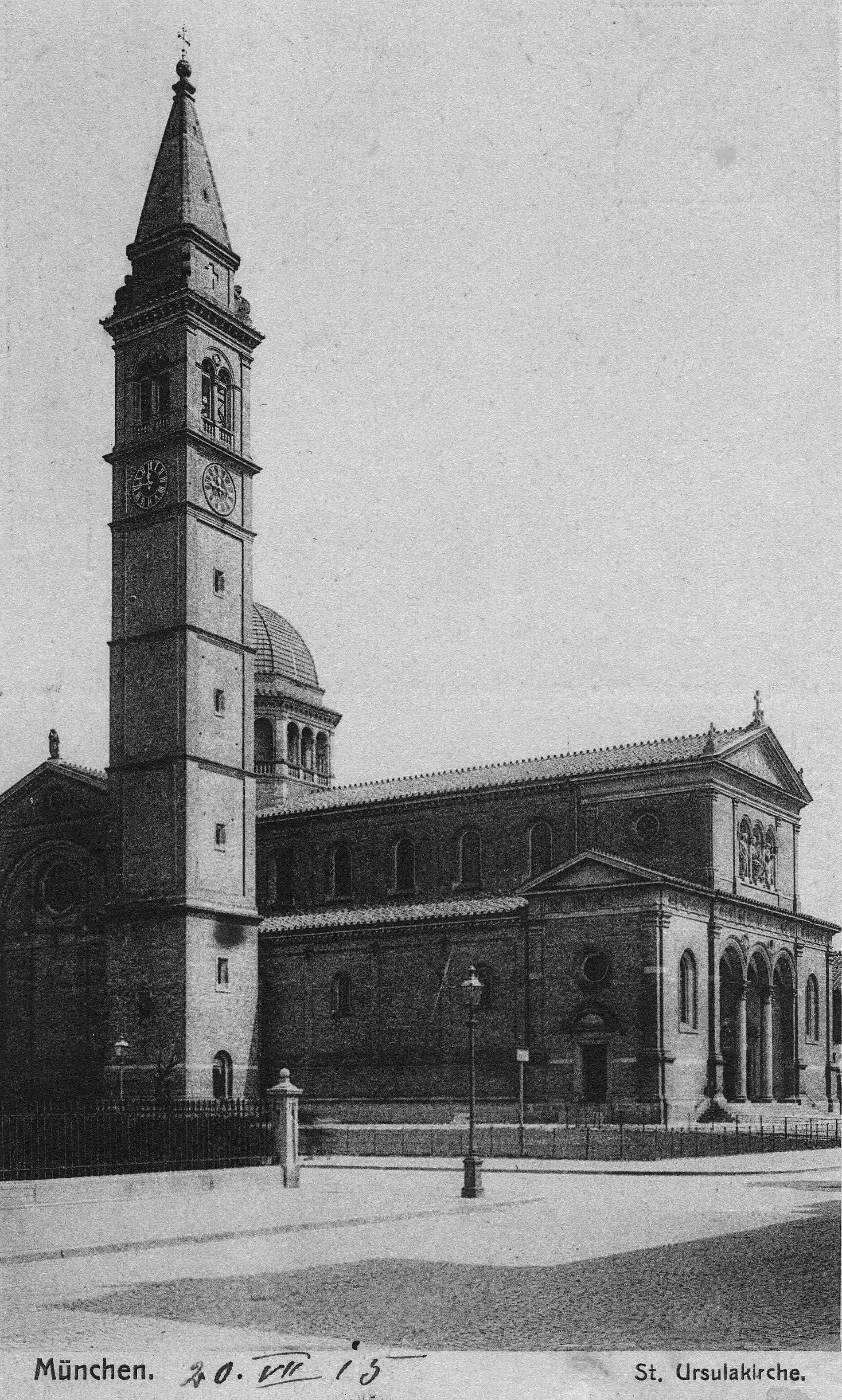 Alexander Schmorell und Willi Graf, Treffpunkt am Nachmittag des 18. Februars 1943 bei der Ursulakirche, Postkarte gelaufen 20.7.1915, Privatbesitz
