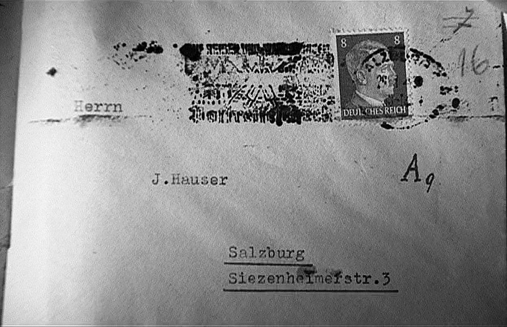 Umschlag vom 27. oder 28.1.1943, wegen der Einrückung sehr wahrscheinlich von Sophie Scholl für Salzburg auf Erika 6 geschrieben, © Katrin Seybold, Dokumentations-DVD