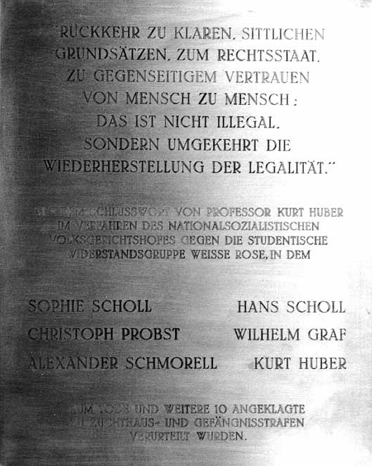 Gedenktafel im Justizpalast, Prielmayerstraße 3 („Weiße Rose“)