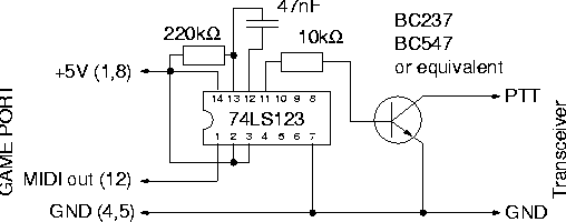 PTT keying circuitry for game ports