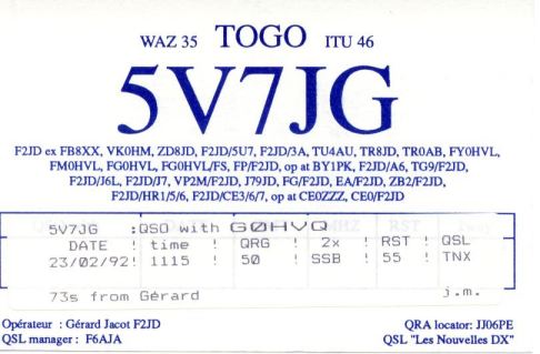 G0HVQ 6m qsl