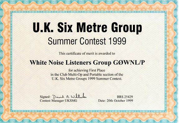 1999 UKSMG Certificate