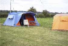 The two tents and aerial location on the field.
