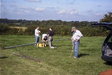 Getting ready to put the mast up. Iain(G4YBN),  Mike(G7OBS), Barry(G8YNL) and Dave(G3UEG)