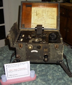 WW1 TRENCH TRANSMITTER - This rugged morse code transmitter/receiver was designed for trench use during World War 1.  It operates on multiple frequencies and can use a second valve to amplify the signal.