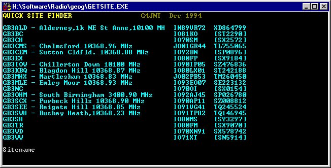 Screenshot of GETSITE.EXE from GEOG