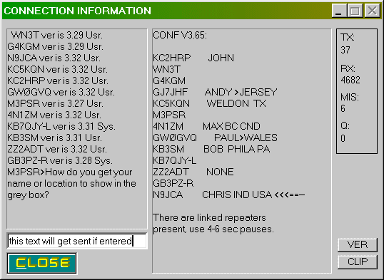 CONNECTION INFORMATION window