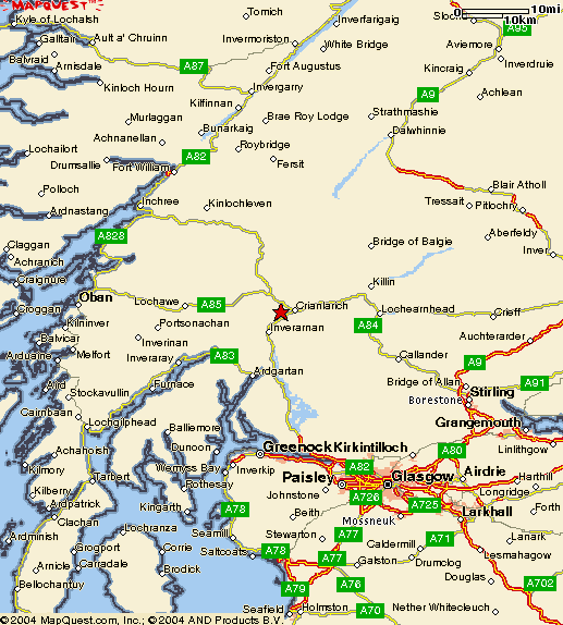 Map showing directions to Crianlarich for the Lorne Radio Rally