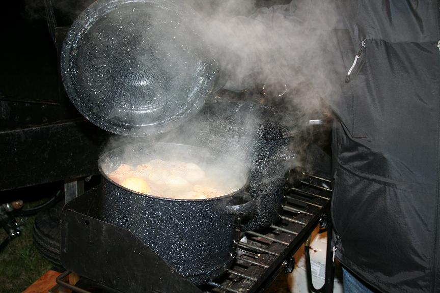 Three big pots of New England Clam Boil cooking!!