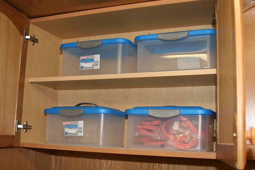All sorts of cables are stored in the cabinets.