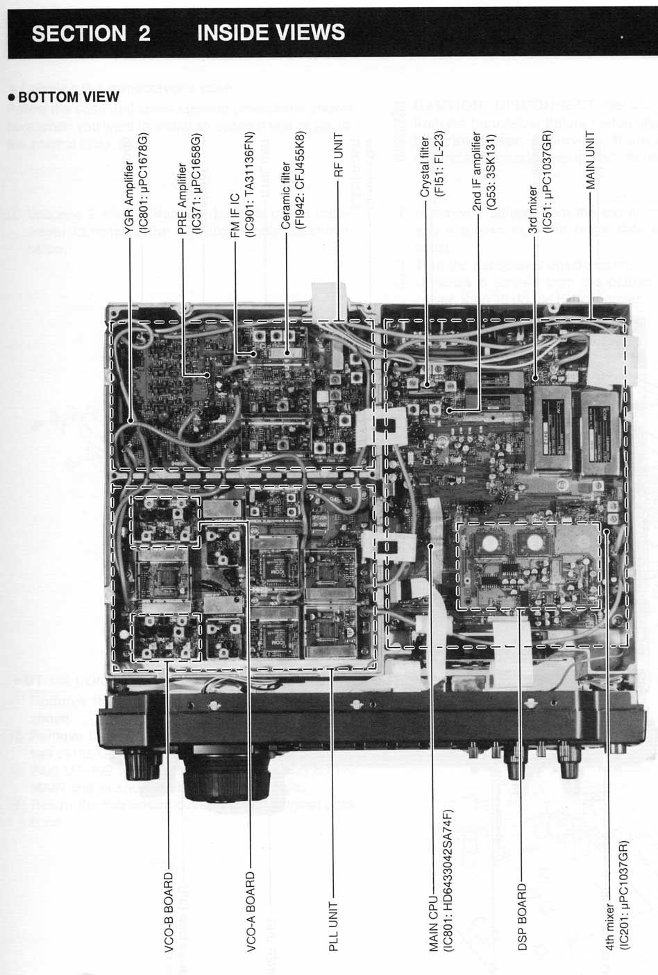 IC-756 interior bottom view (Service Manual, p. 2-1)