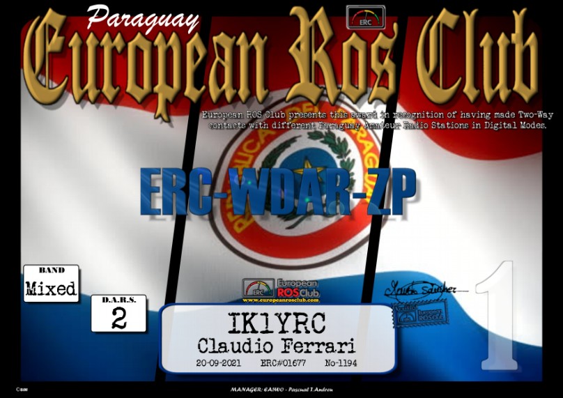 AWARD ERC EUROPEAN ROS CLUB from the world 3