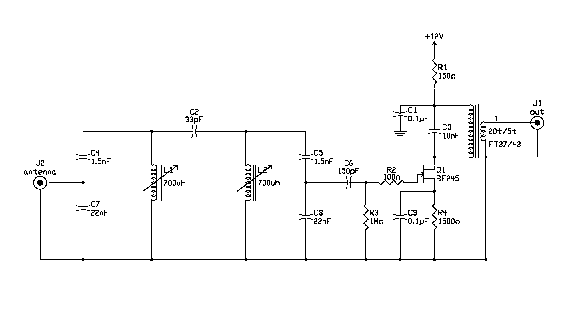 136 kHz preamplifier schematic