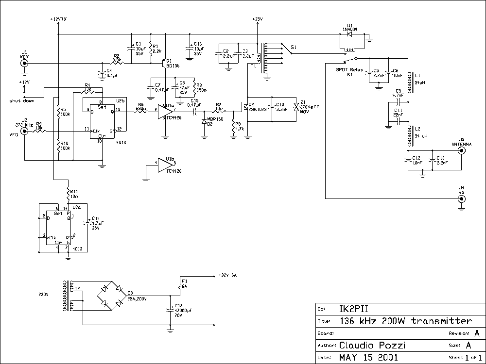 136 kHz 200W transmitter schematic