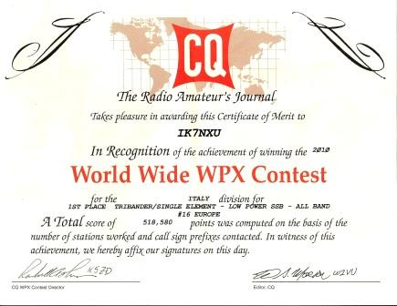 WPX SSB 2010 CERTIFICATE