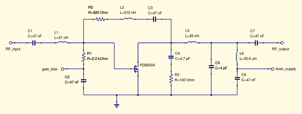 Low-power amplifier with PD85004 schematic