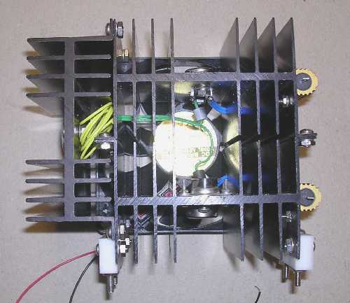 Blue is emitter connection, grees is base.  Yellow is driver base.